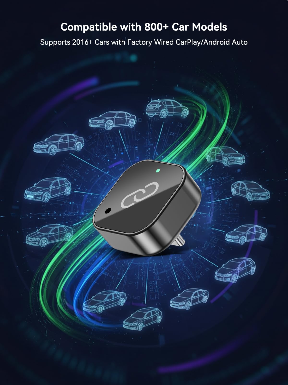 Adaptador CarPlay inalámbrico 2 en 1 USB C para CarPlay con cable de fábrica y Android Auto, reconexión automática WiFi Bluetooth 5.0 de 5 GHz, dongle de baja latencia, negro