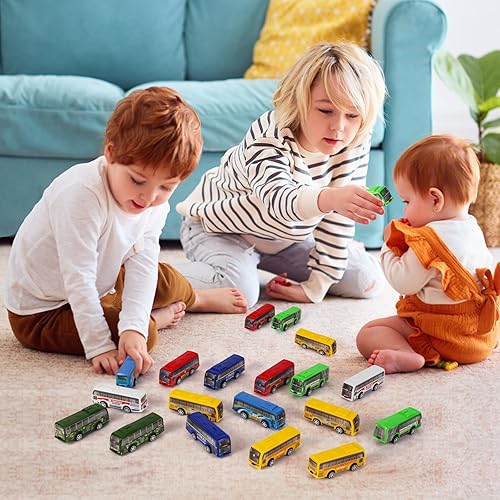 Miniatura 6 de Juego de 16 piezas de vehículos de autobús urbano con tracción trasera, mini autos para niños pequeños, vehículos de carreras impulsados por