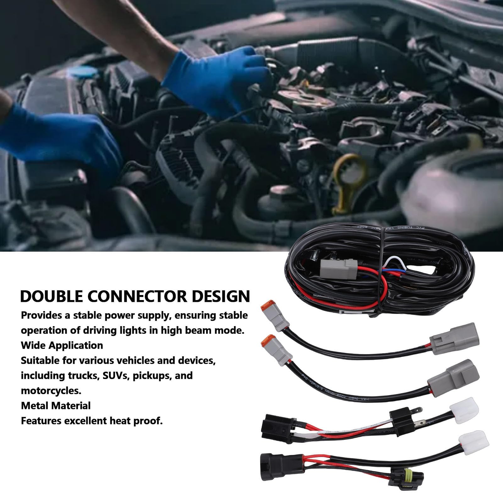 Tissting Kit Cableado Luces Altas Conector Doble - Kit Cableado Vehículos, Camiones, SUV, Pickup, Motocicletas, Instalación Sencilla