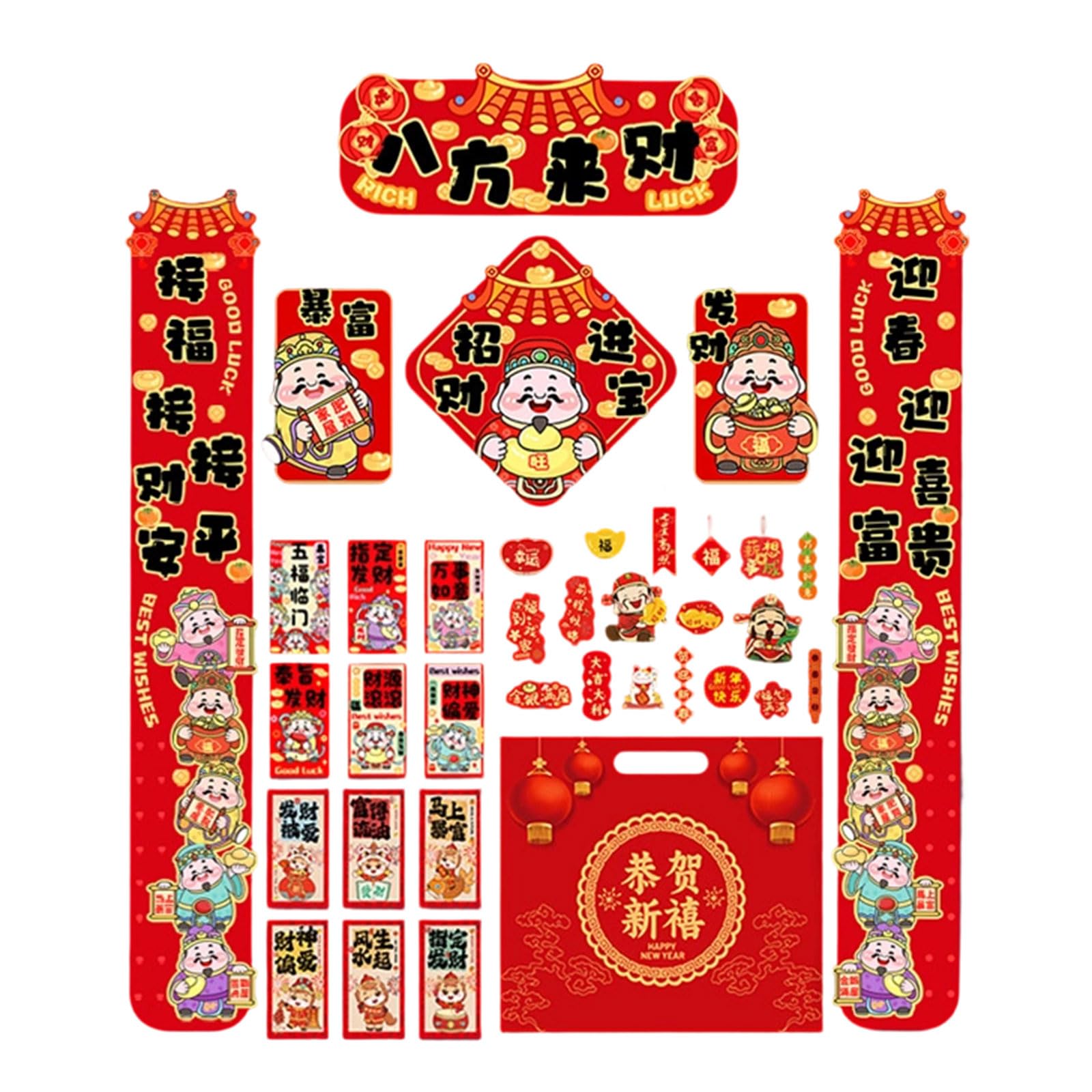 Msioytog Luxurious Red Paper Horse Year Couplets and Lucky Sticker Set 2026 Chinese New Year Door Decors Good Fortunes Accent Chinese New Decorations Prosperous