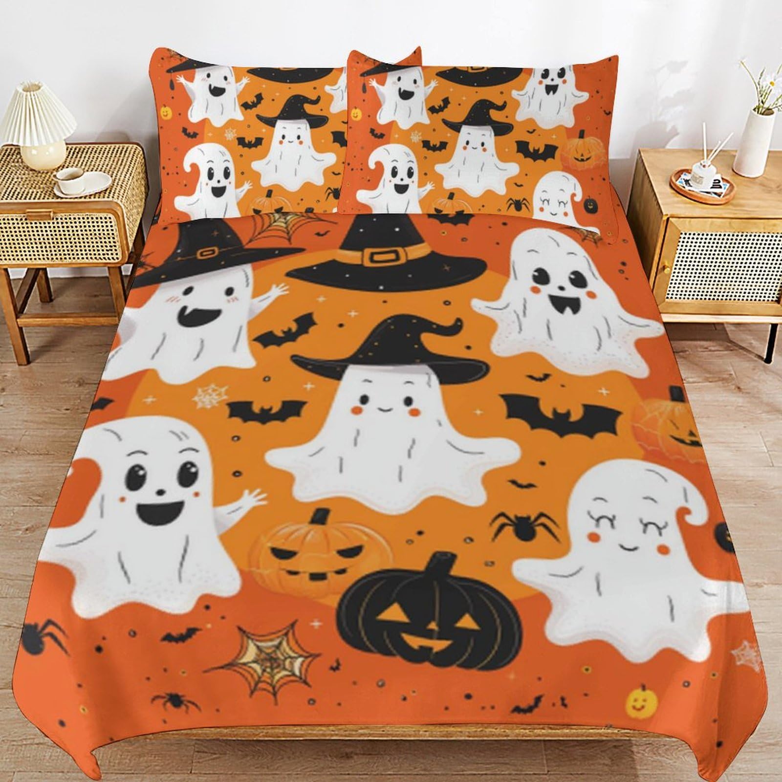 Parure de lit fantôme d'Halloween en microfibre avec housse de couette