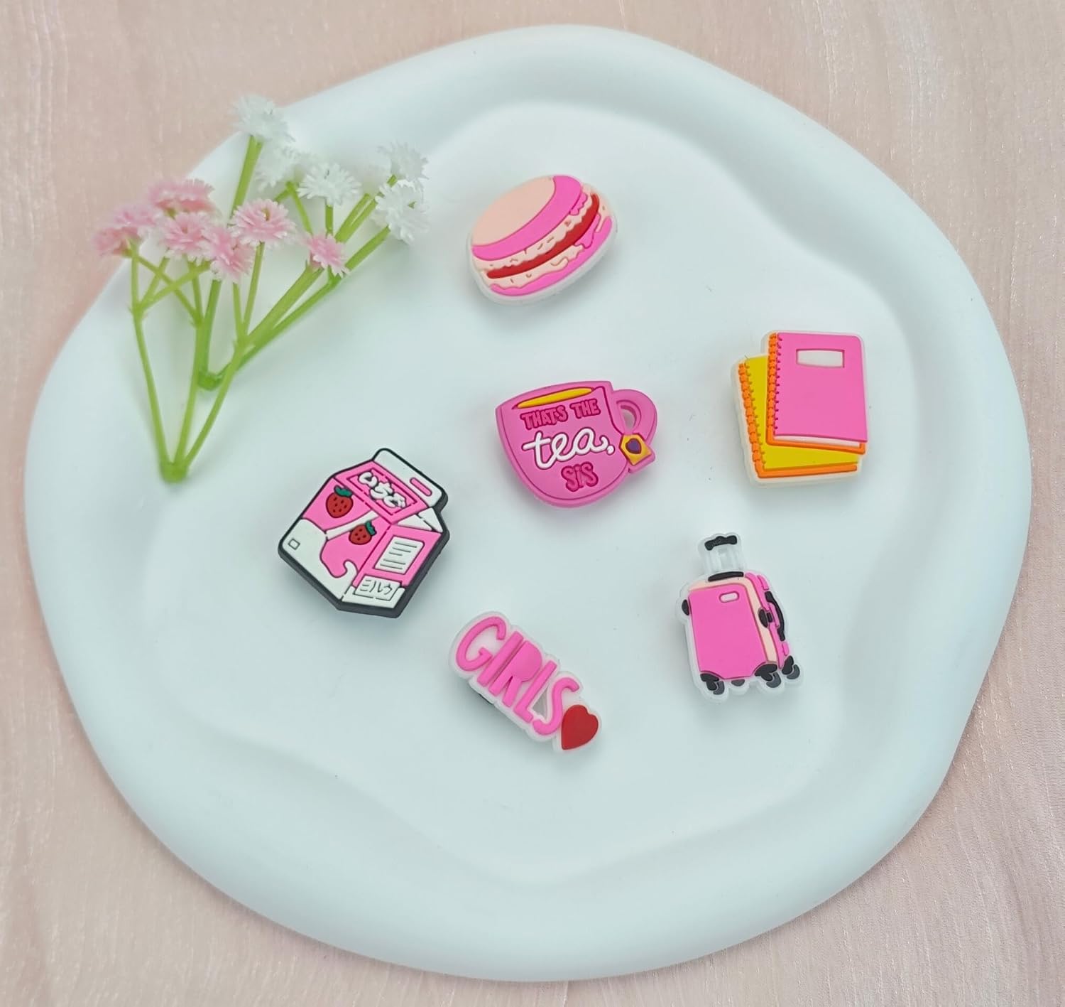30,50,100 Pcs Random Pink Croc Charms for Girls Women, Cute Shoe Decoration Accessories Pins, Fun Mystery Bulk Gift Box for Clog Sandals, Birthday Party Favors