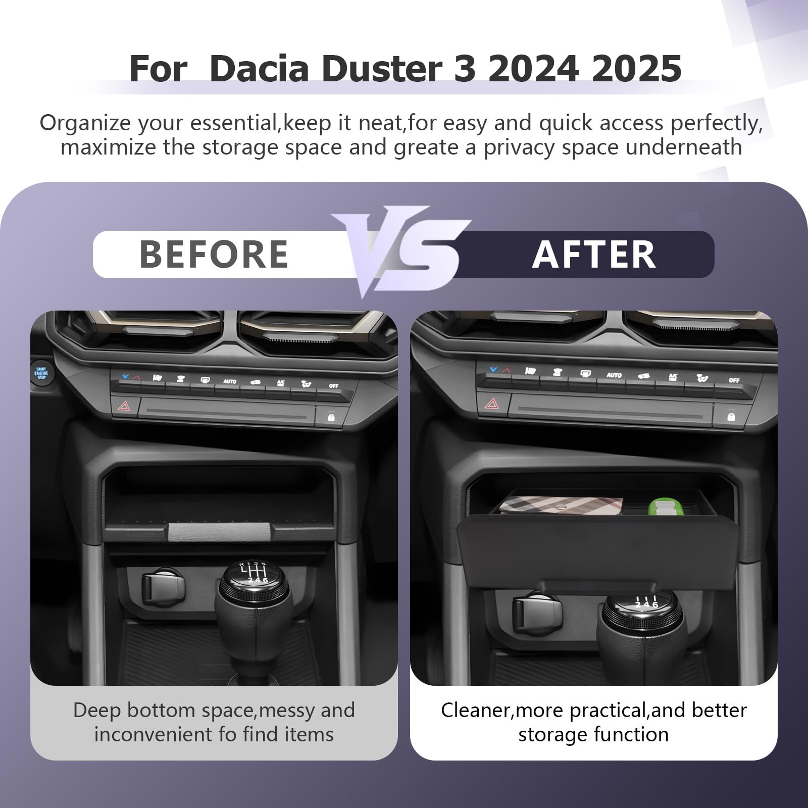 LUWU Cassetto Nascosto Compatibile con Dacia Duster 3 III/Bigster 2025 2026 2027 Scatola Portaoggetti Consolle Centrale in ABS, Organizer Vassoio Interno Duster 3 Bigster Accessori