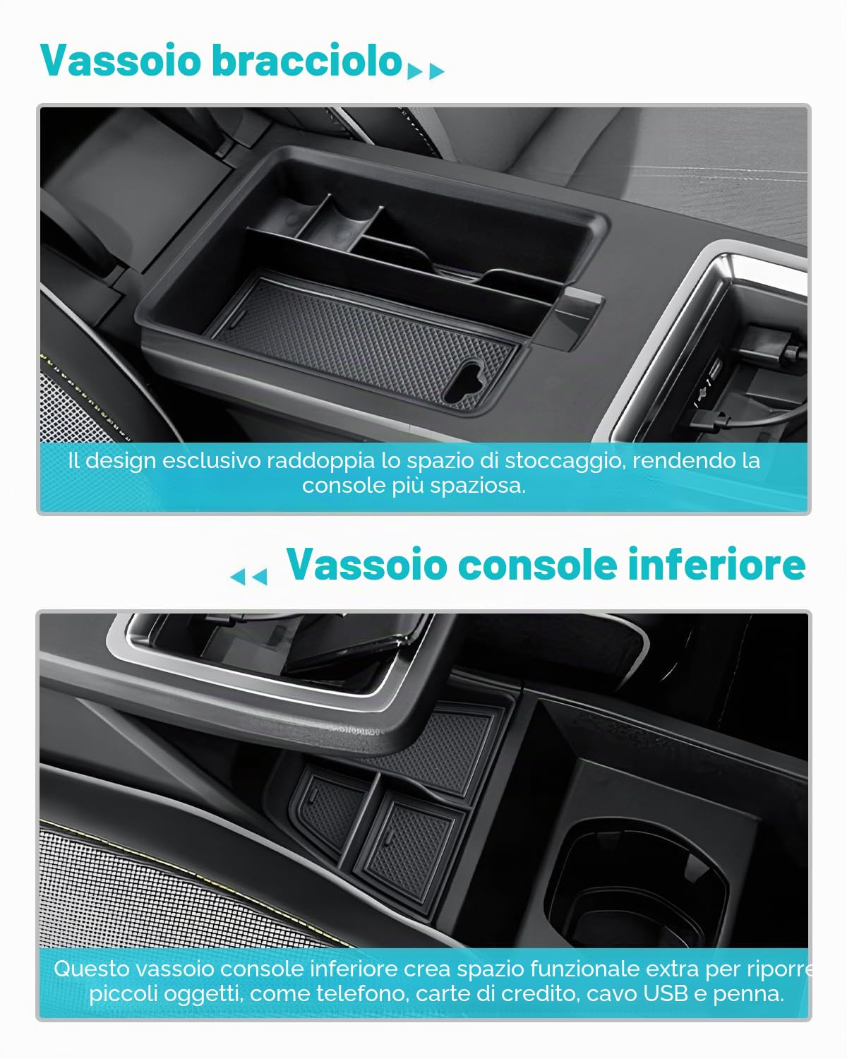 CDEFG Compatibile con Renault Megane E-Tech/Scenic 2022-2024 2025, organizer per console centrale, scatola di immagazzinaggio Megane E-Tech, portaoggetti per auto, vassoio per console