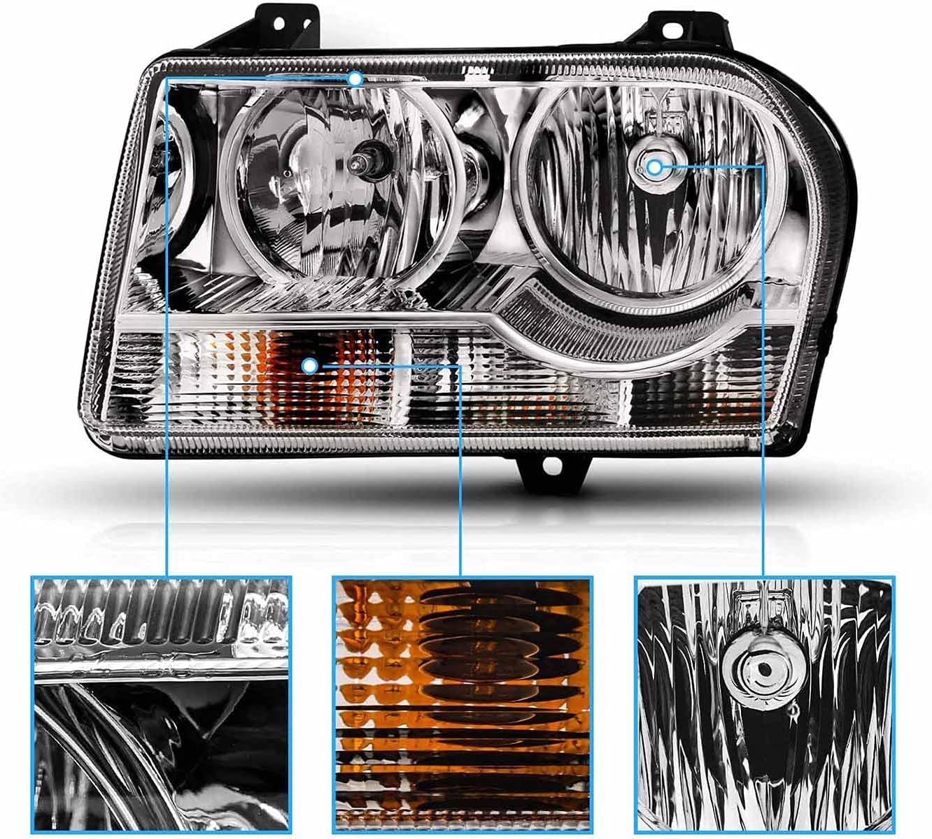 Chrysler 300 (2.7L/3.5L) Replacement Headlight Assembly (Halogen) - 1-Pair
