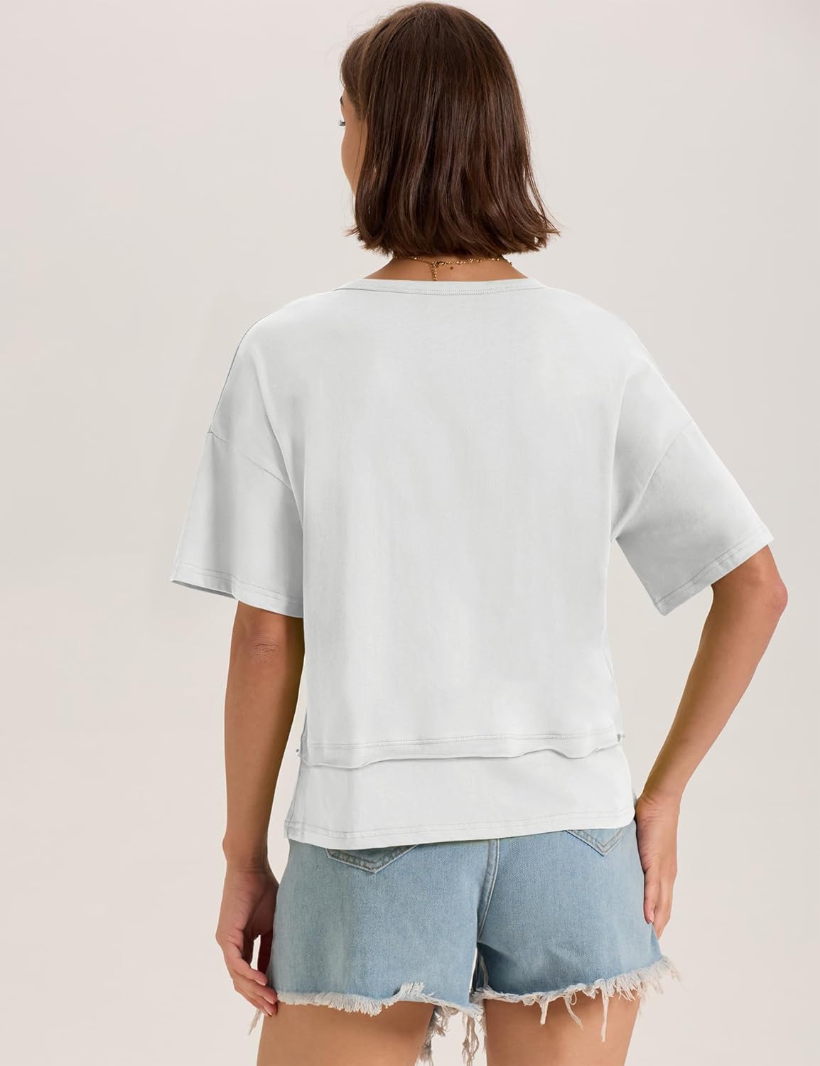 LOMON Womens V Neck Cotton T Shirts Summer Casual Cute Short Sleeve Flowy Fashion Tops Loose Fit Basic Tees - Image 3