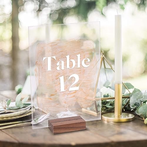 Miniatura 5 de Aboofx Paquete de 12 soportes de madera para tarjetas de lugar soportes de madera rústica de acrílico para letreros de números de mesa soportes de