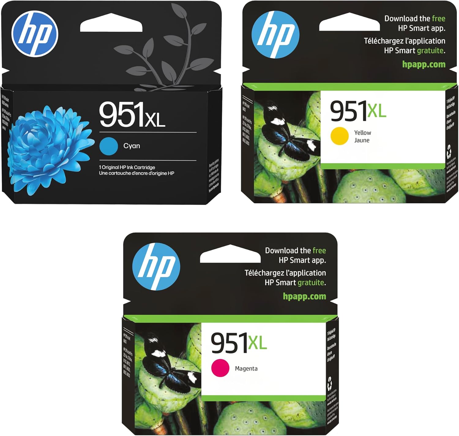 HP 951XL High-Yield Ink Cartridge 3-Pack (Cyan, Yellow, Magenta) | Works with OfficeJet 8600, Pro 251dw, 276dw, 8100, 8610, 8620, 8630 | Packaging May Vary
