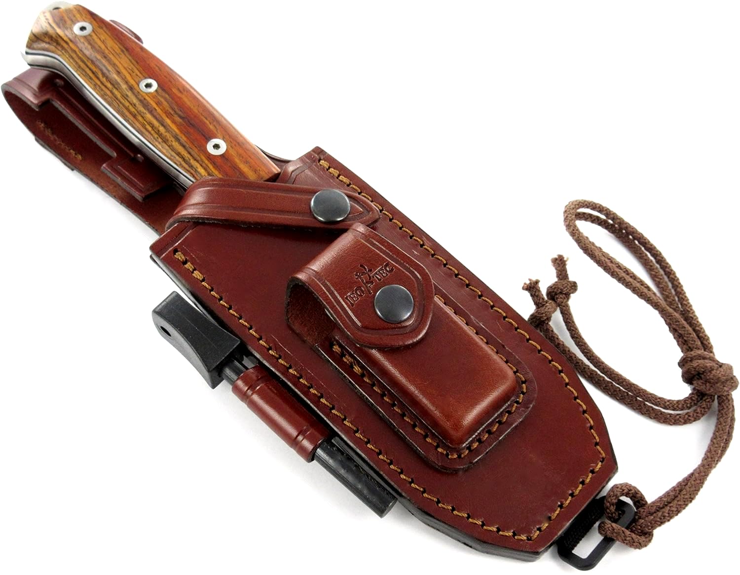 JEO-TEC Nº1 Couteau de Camping, Randonnée Outdoor Survie Bushcraft Multifonctionnel, Lame Fixe 13 cm inox Böhler N690C, Étui de transport, Fabriqué en Espagne