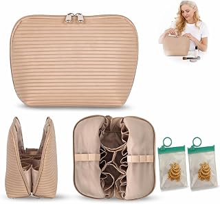 Travel Makeup Bag for Women,Waterproof Stand Up Cosmetic Organizer,Pink | Vegan Leather Fold-Down Bag with Brush Holder,Multi Pockets for Skincare Toiletries,Gift for Women