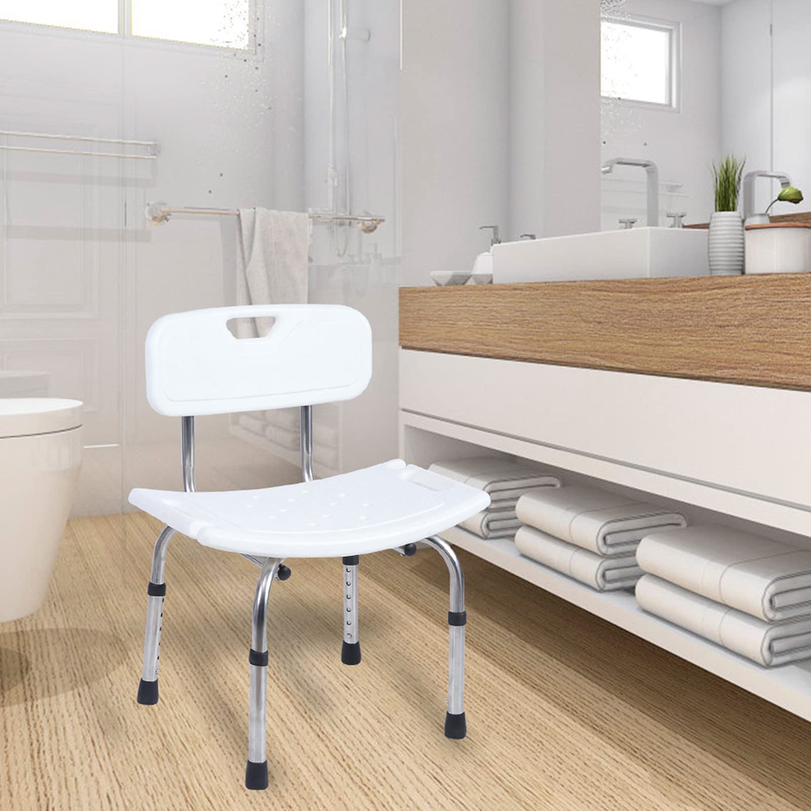 Silla de Ducha para Ducha Interior, Asiento de Baño de 20 Pulgadas de Ancho para Personas Mayores, Banco de Bañera Ajustable Resistente con Respaldo Extraíble, Taburete para