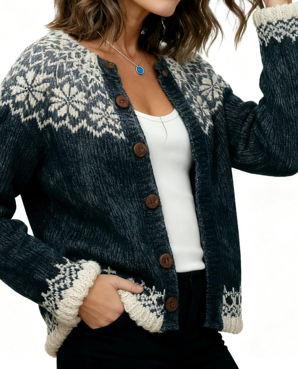 LIZALIG Cardigan for Women Fair Isle Sweater Chunky Cardigan Plus Size Cute Outfits Knit, Vintage Style for Fall Winter - Image 6