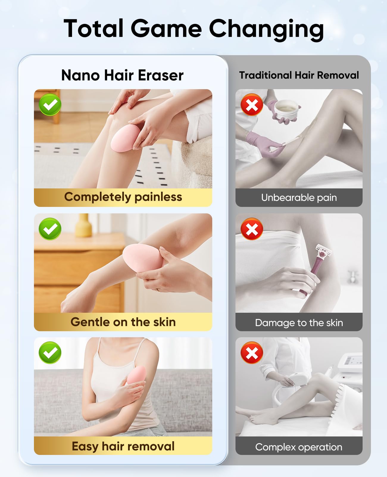 Crystal Hair Eraser for Women and Men, Reusable Crystal Hair Remover Magic Painless Exfoliation Hair Removal Device, Epilator Device for Legs Back Arms