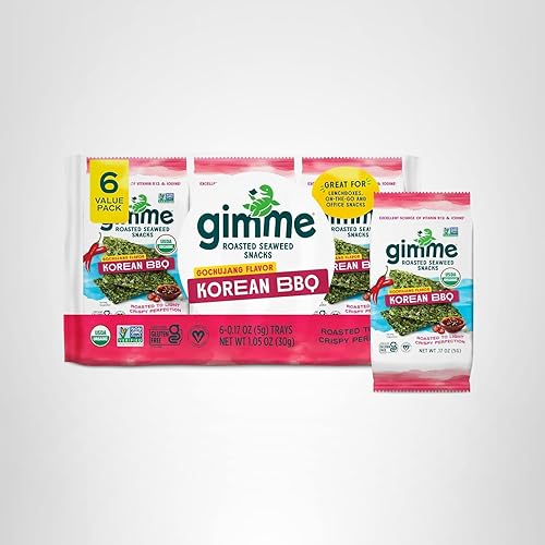 Vista 27 de gimMe - Bocadillo de algas marinas orgánicas tostadas con sal marina, 6 paquetes de 15oz