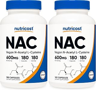 Nutricost N-Acetyl L-Cysteine (NAC) 600mg, 180 Capsules - Non-GMO, Gluten Free (Pack of 2)
