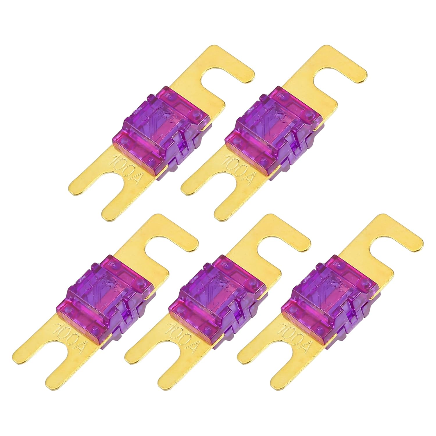 Mini ANL Fuses 100A / Audio CD Fuse for Car Motorcycle Boat/Durable Plastic Metal / 5 Pcs Gold Tone Purple