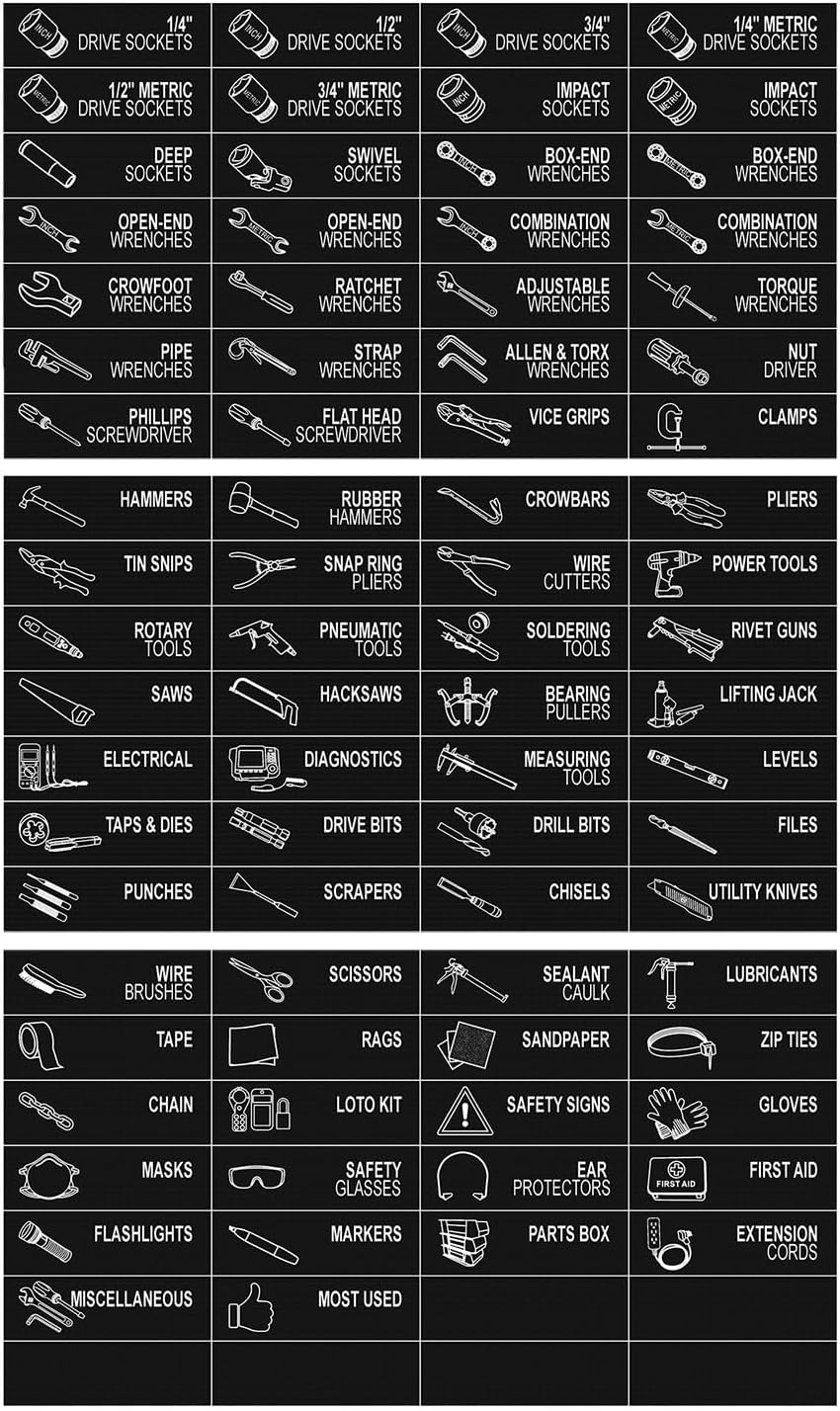 84 PCS Magnetic Labels for Iron Toolbox: 3.2x1 Tool Chest Drawer Labels, Toolcart Magnets for Workshops and Garage, Tool Storage Tags for Mechanics & DIY