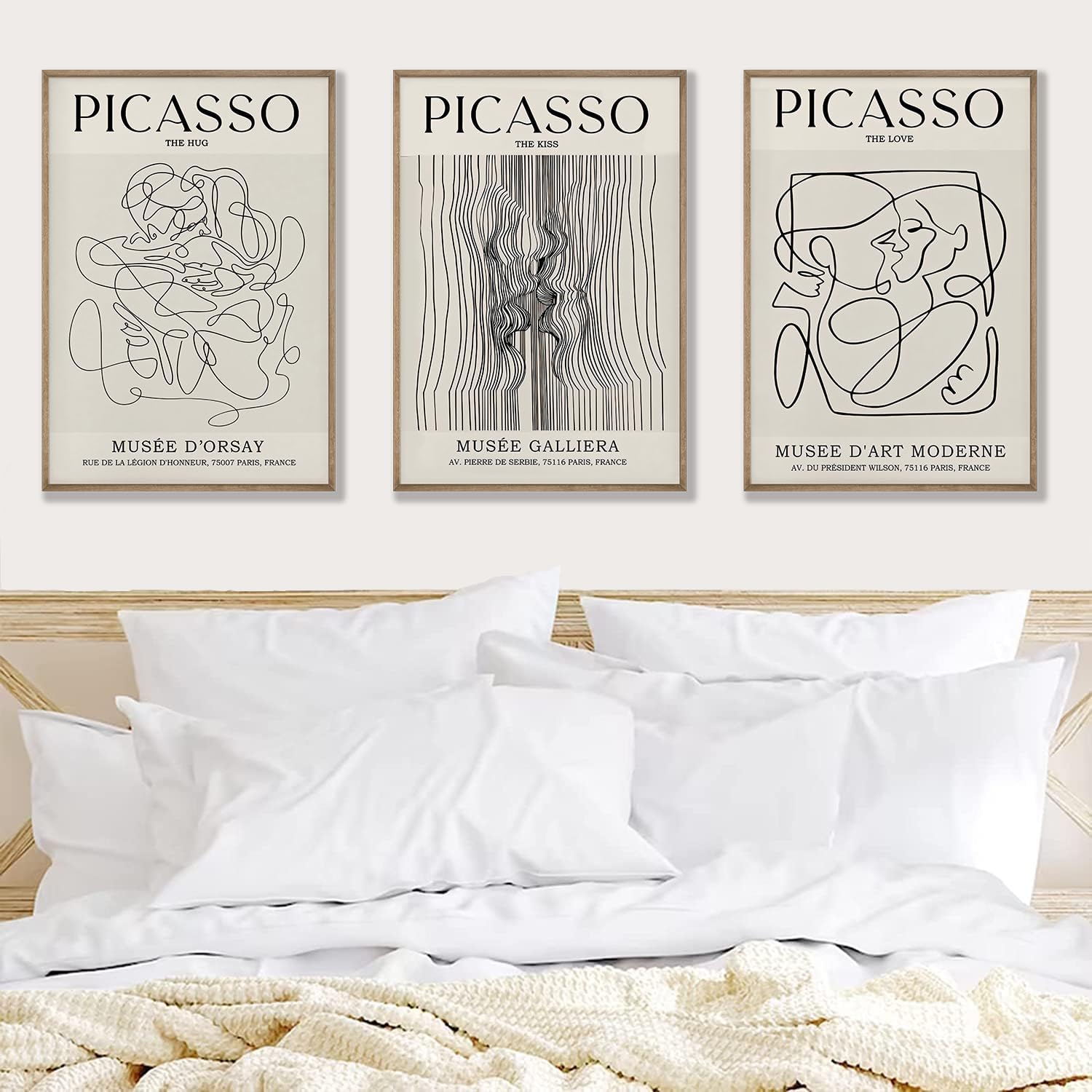 Picasso Abstract Female Line Wall Art Prints for Bedroom Picasso The Kiss, The Love, The Hug Poster Wall Decor Set Black White Minimalist Canvas Paintings Gallery Exhibition Prints 16x24 inch Unframed