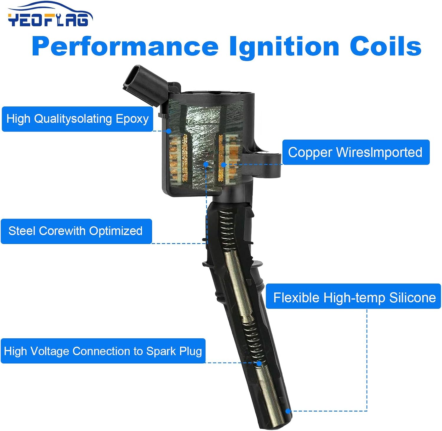 DG508 Ignition Coil Pack Compatible with Ford for F150 1997-2009 for E-Series Vans 1997-2016 Compatible with Lincoln for Town Car 1998-2011 Replace for 5C1412 F523 521761 E213 E262 IC62 DG481 Set of 8