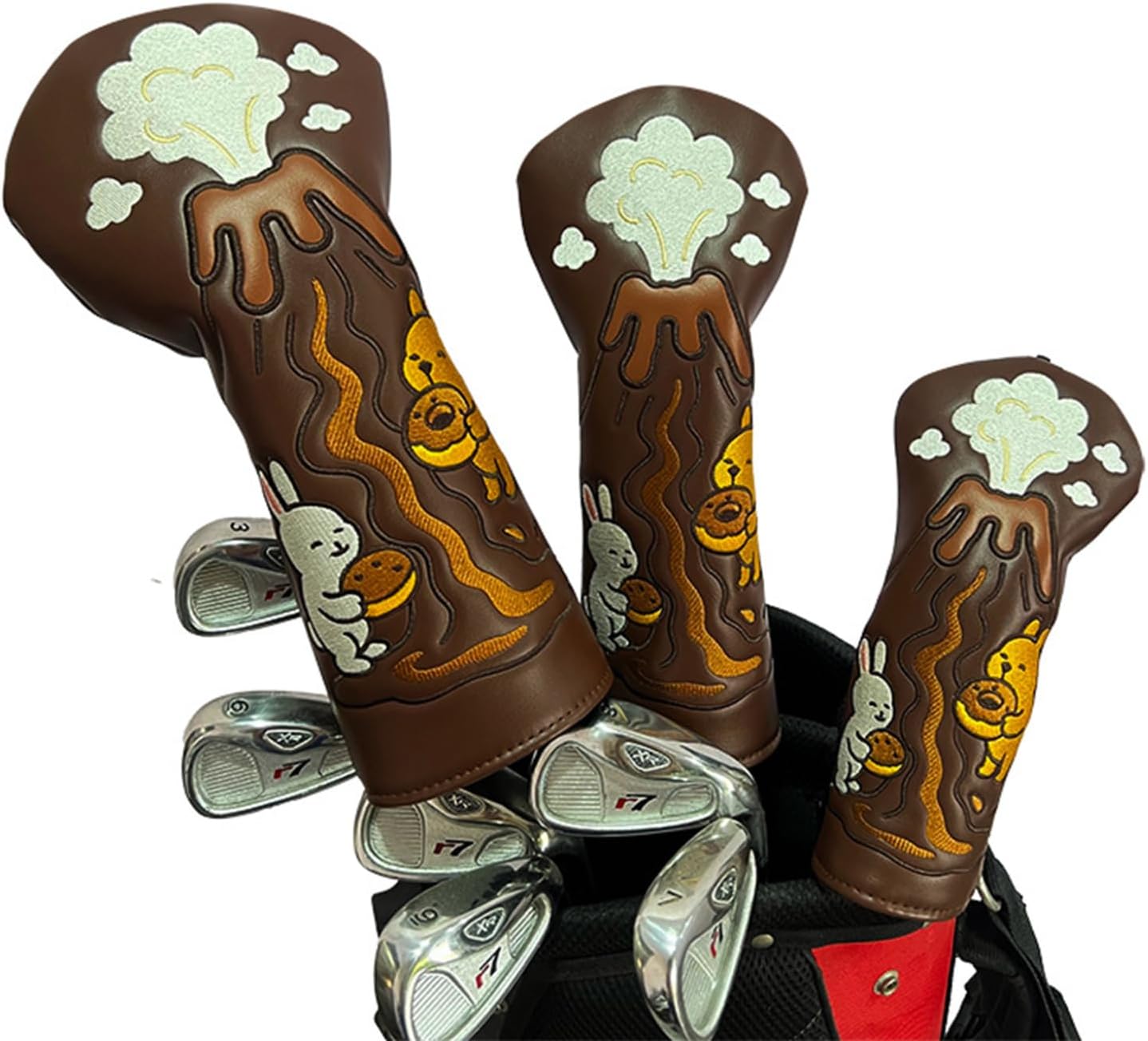 Hansber Waterproof PU Golf Wood Protector Chocolate Volcano Creative Style Sturdy Durable Cover for Golf Club Head Maintenance