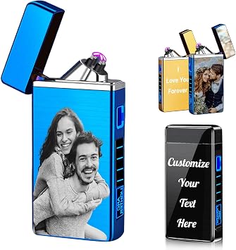 Custom Lighter with Pictures Personalized Electric Lighter for Men Engraved Text Valentines Day Blue 1