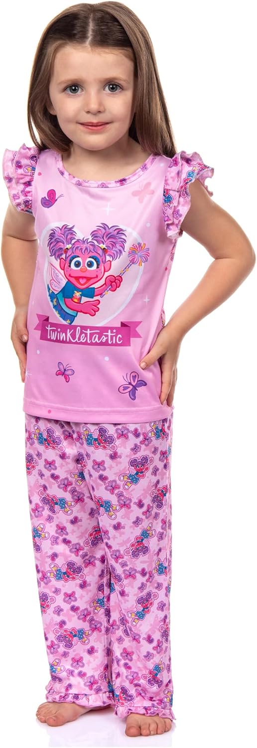 Sesame Street Toddler Girls' Abby Cadabby Ruffle Pant And Shirt 2 Piece Pajama Set Loungewear Sleepwear