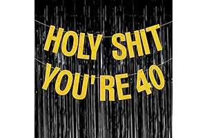40th Birthday Decorations for Women and Men: Hilarious Pre-Strung Gold Glitter 'Holy...