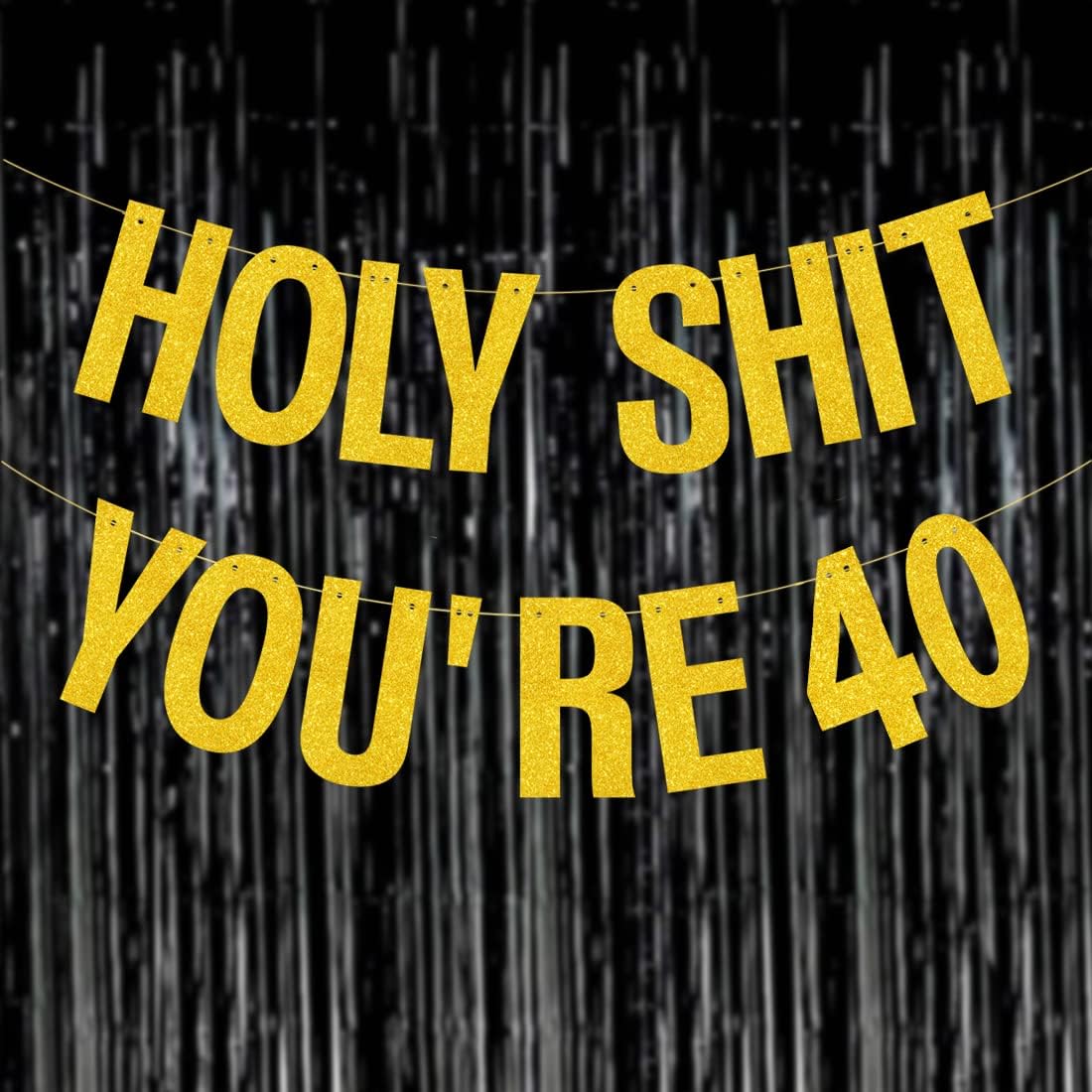 40th Birthday Decorations Women Men Pre-Strung Gold Glitter Birthday Banner Party Decoration Sign Funny Banner 40th Bday Party Supplies banner