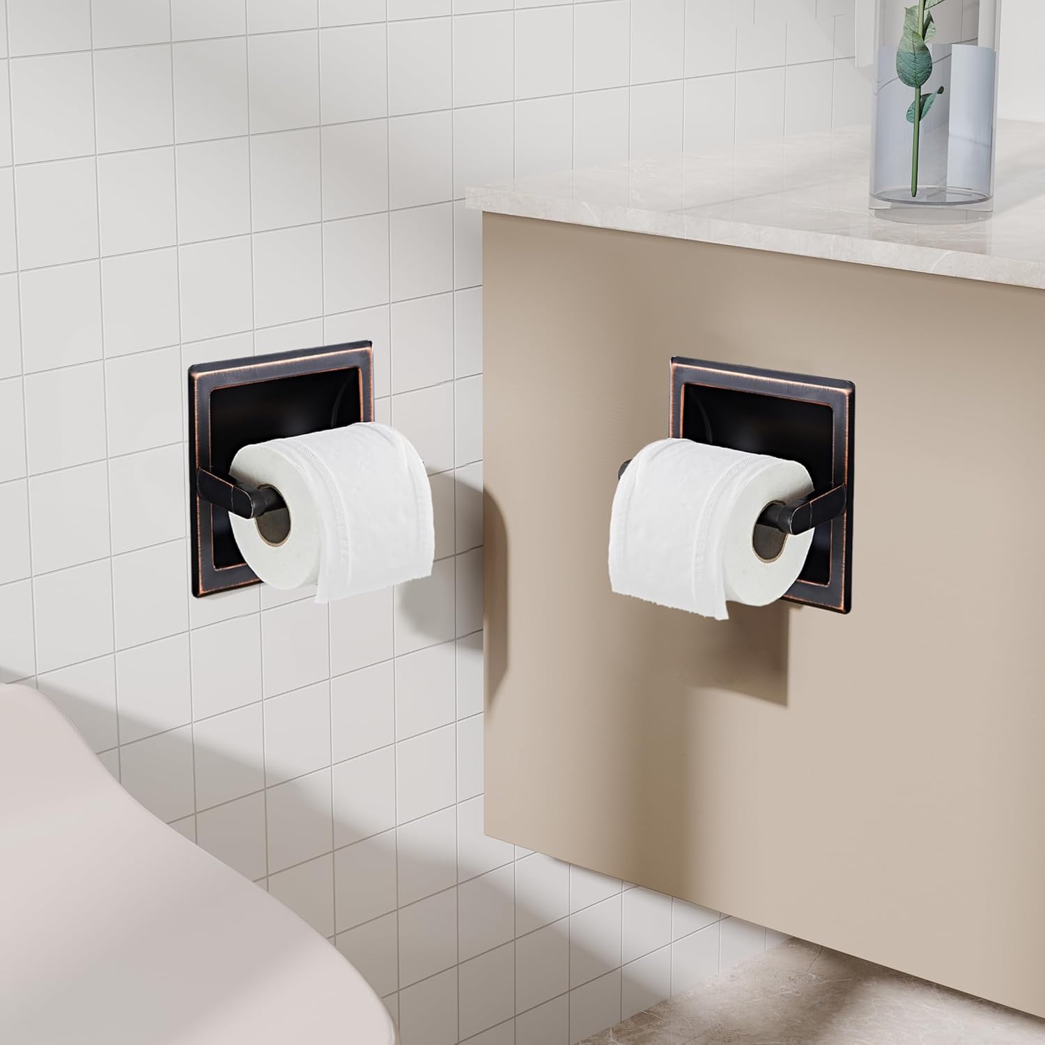 Toilet Paper Holder 2 Pack, Recessed Pivoting Toilet Paper Holder Wall Mount Stainless Steel for Large Rolls in Bathroom (Oil Rubbed Bronze)