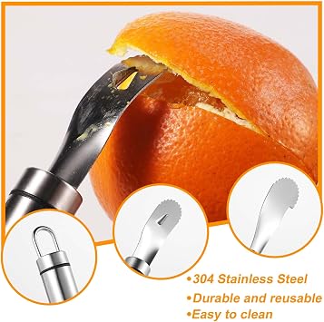 lasuroa Orange Peeler & Grapefruit Peeler, Stainless Steel Orange Peeler Tool Citrus Peeler Long Handle Orange Pomelo Peeler Tool Fruit Opener Remover for Kitchen Gadget Chef Tools, Silver, 30111
