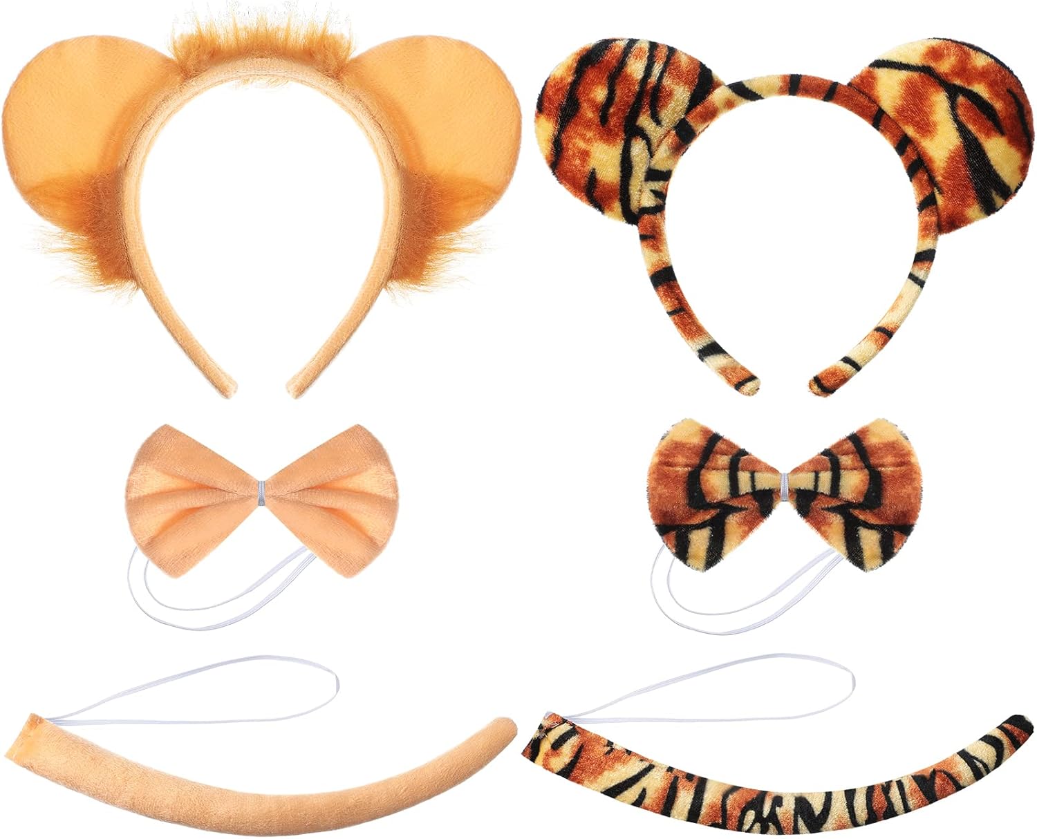2 Sets Animal Costume Set Lion Tiger Zebra Giraffe Leopard Elephant Costume Accessory Include Ears Headband Bow Tie Tail