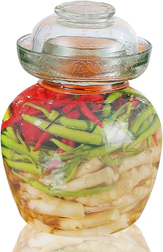 Vencer Frasco de fermentación de vidrio tradicional de 2.5 litros con tapa y piedra de presión, tanque de fermentación de vidrio para encurtidos