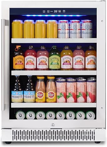 Akicon 24 Inch Beverage Refrigerator, 164 Cans Quiet Mini Fridge with Safety Lock and Temperature Memory Touchscreen, Built-in/Freestanding for Home, Glass Door
