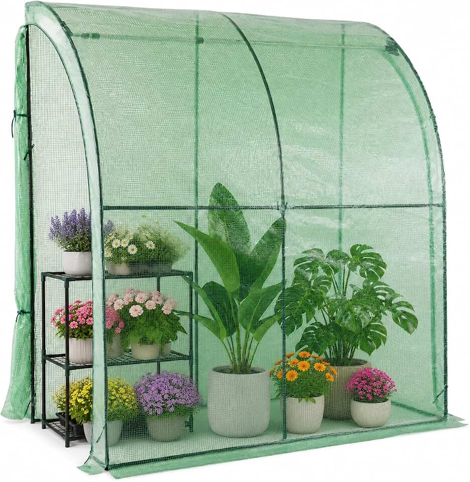 3 Tier Lean-to Greenhouse with Wire Shelves and Zipper Doors, 79"x39"x83"