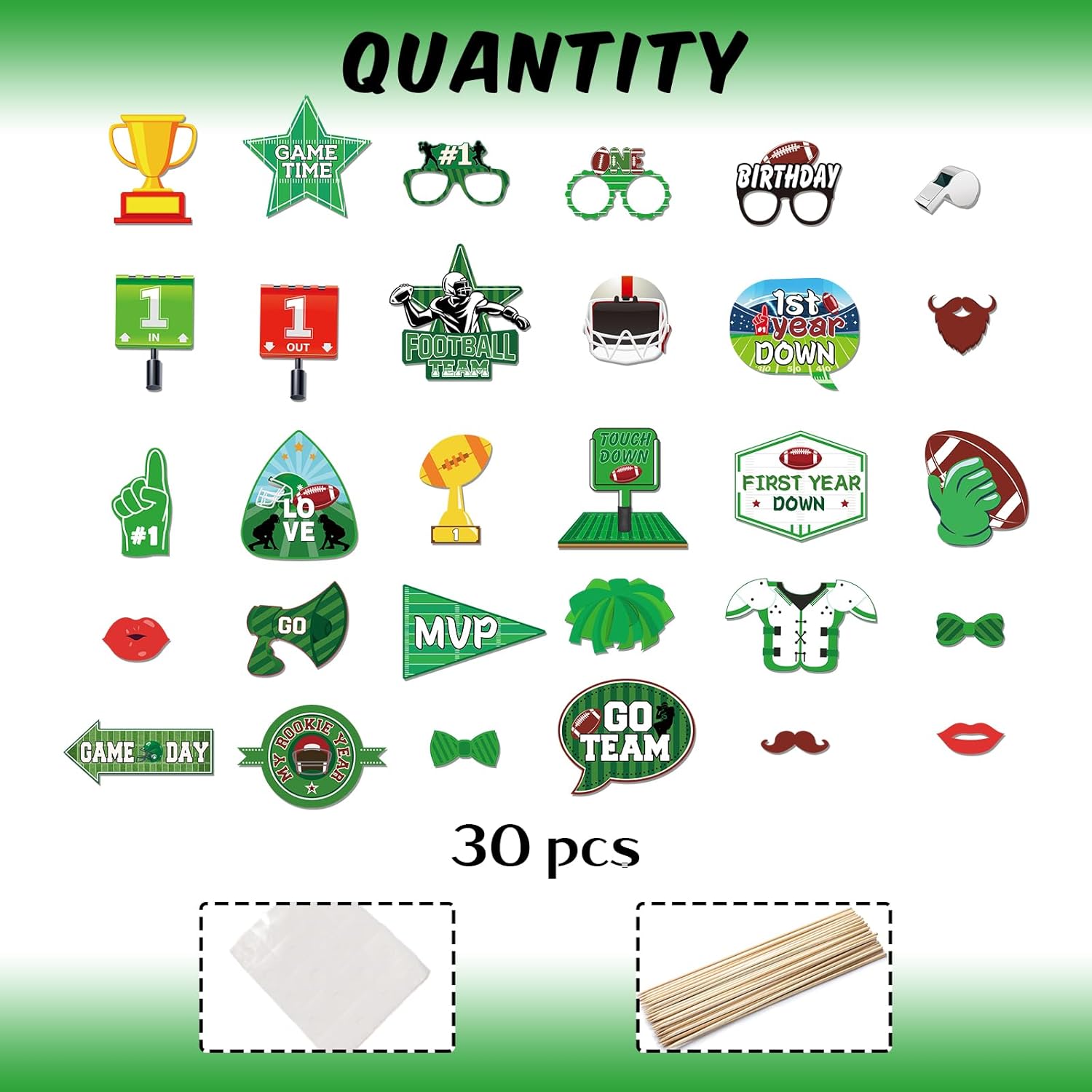 30 Pcs Football Birthday Photo Booth Props Kit, 1st Year Down Baby Shower Party Decoration for Boys, Sports Themed Football Photography Supplies - Image 2