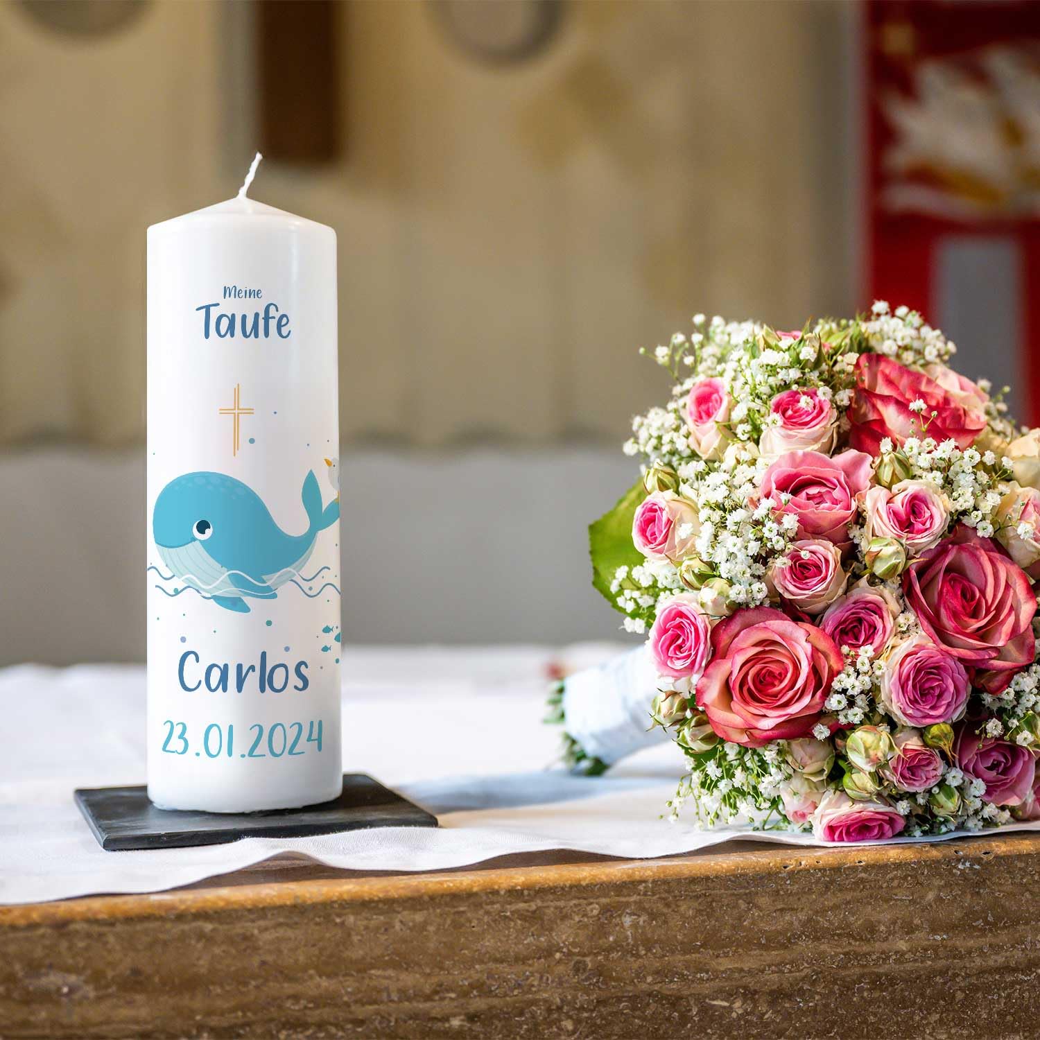 Candela Battesimale Personalizzata GRAVURZEILE - Con Nome E Data | Candela Pilastro Alta 25cm - Foto 5