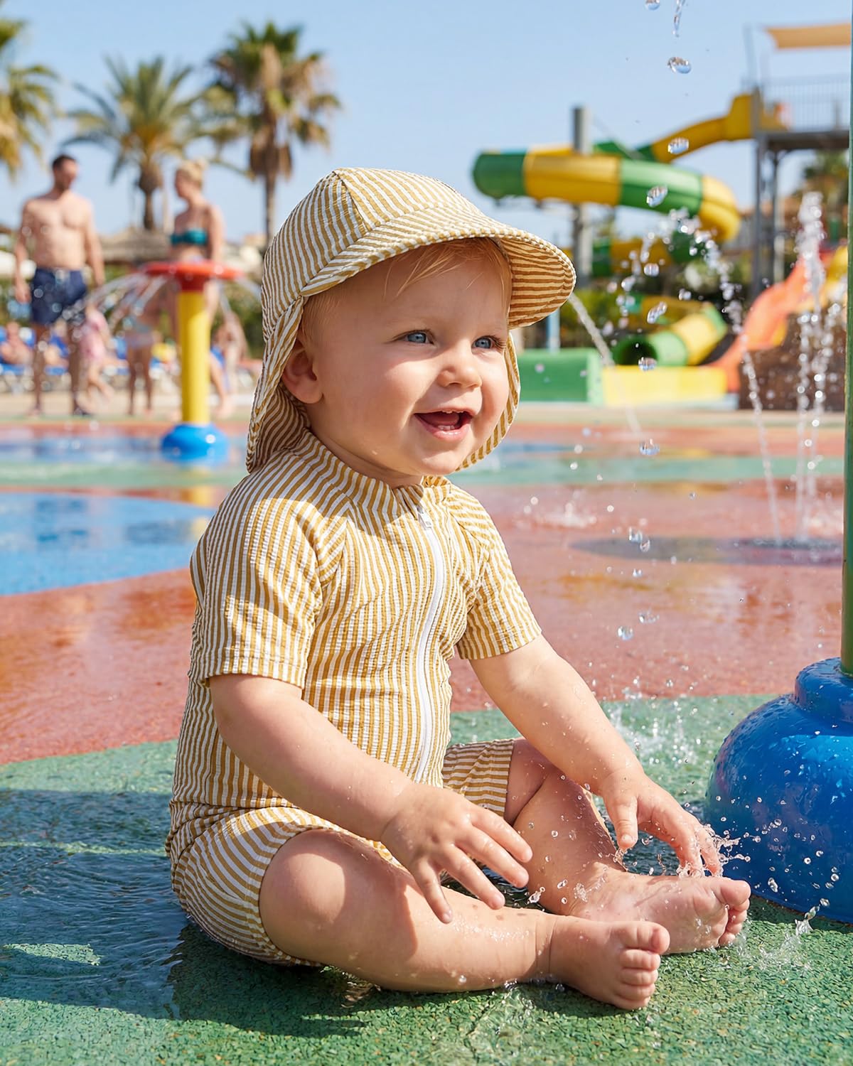 JiAmy Maillot de bain pour bébé garçon avec chapeau de soleil Protection UV Maillot de bain une pièce Maillot de bain Vêtements