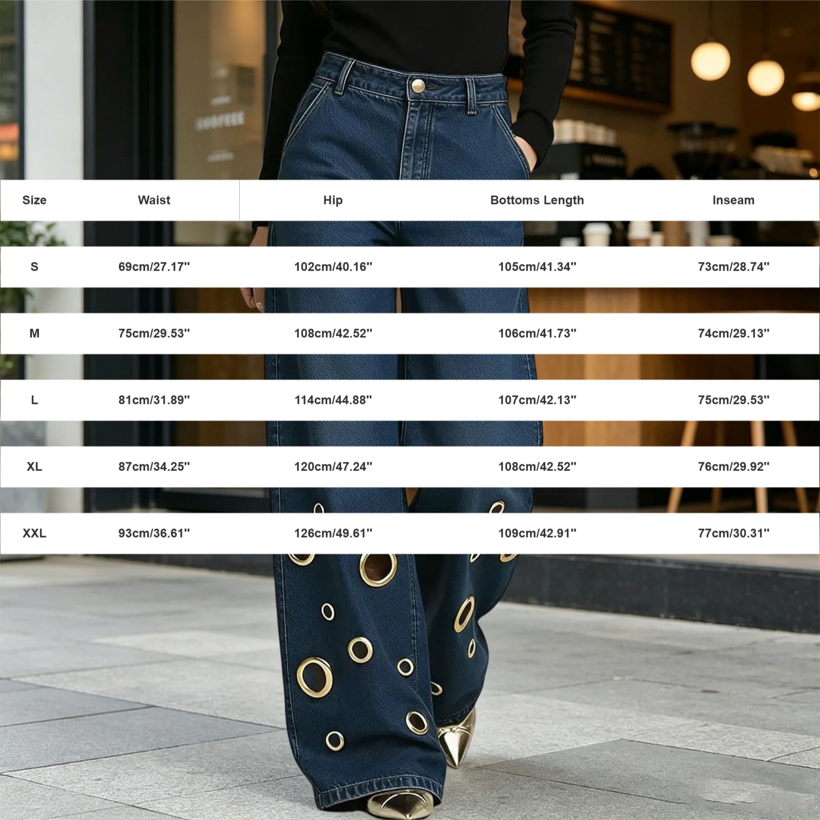 Abbigliamento Tumbler in vita, gamba larga, jeans alla moda con occhielli e
