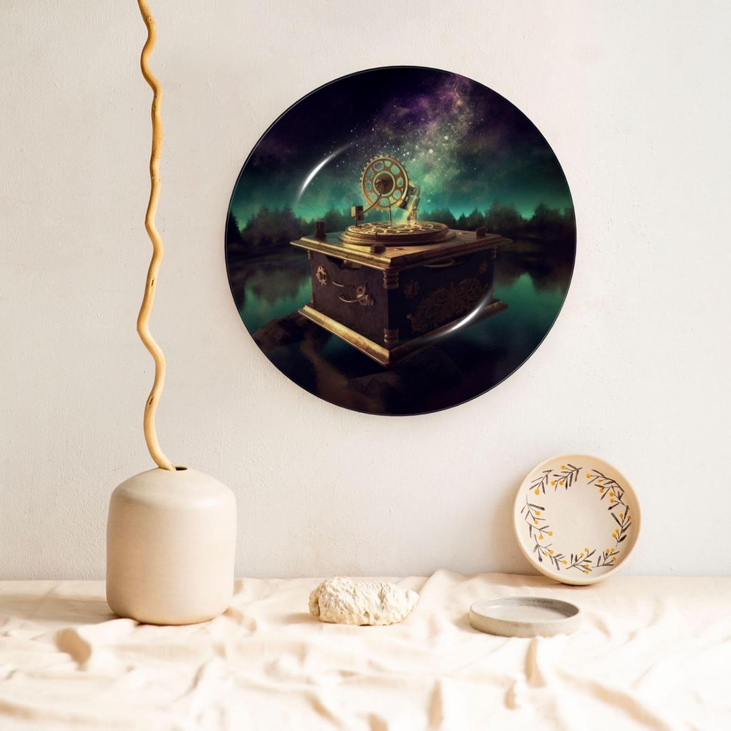 ドリームオルゴールボーンチャイナ装飾プレート 絵付き パーソナライズ磁器ディナープレート ディスプレイスタンド付き セラミック装飾プ