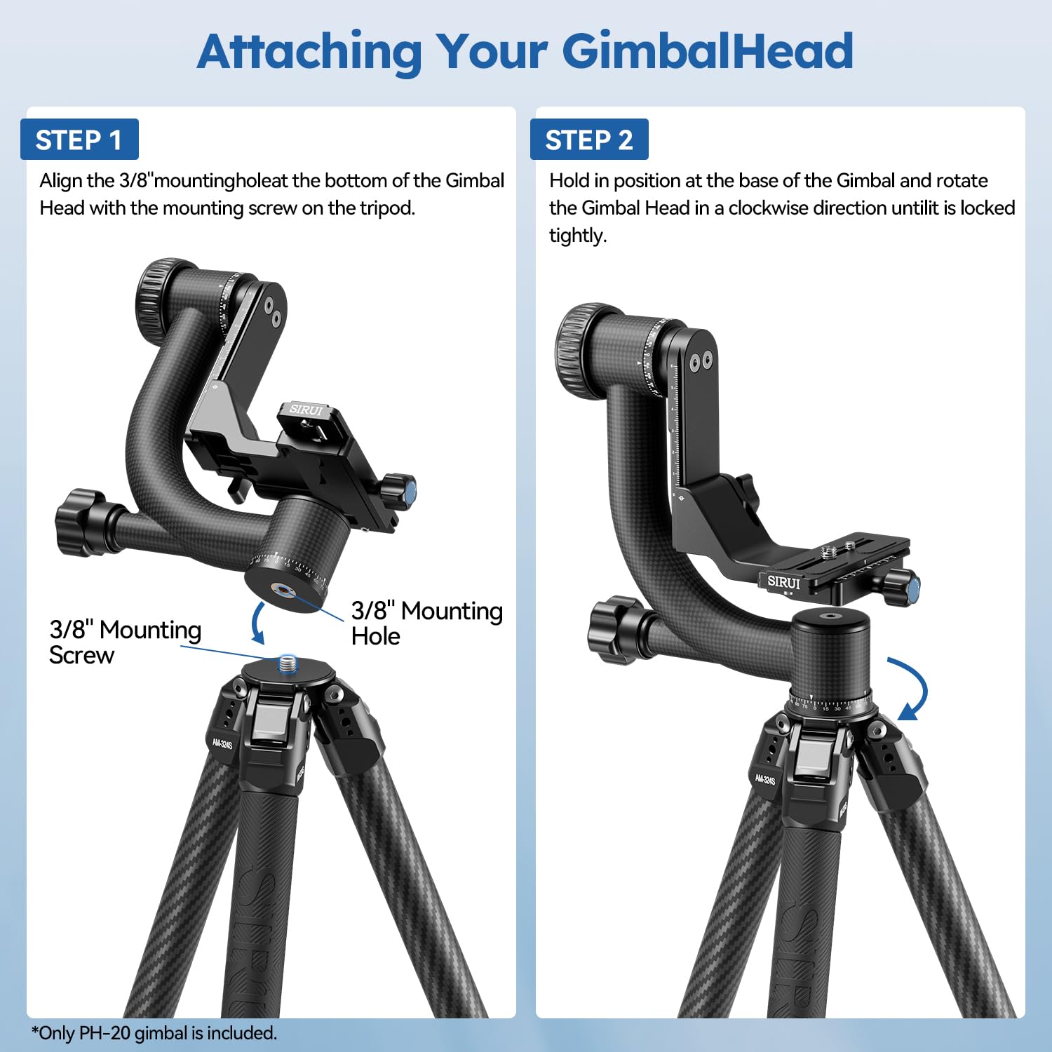 SIRUI PH-20 Gimbal Stativkopf Kohlefaser, Gimbal Head Professional Heavy Duty 360°Panorama mit 20 KG Tragkraft, mit 1/4 Zoll Arca-Swiss Schnellwechselplatte für Kamera