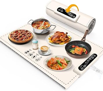 AuntyFey Food Warming Mat,Countertop Warming Mat, Silicon Warming Mat for Food, Electric Warming Tray, Food Warmers for Parties Buffet, Warming Trays for Buffets Party, Food Heating Mat,White