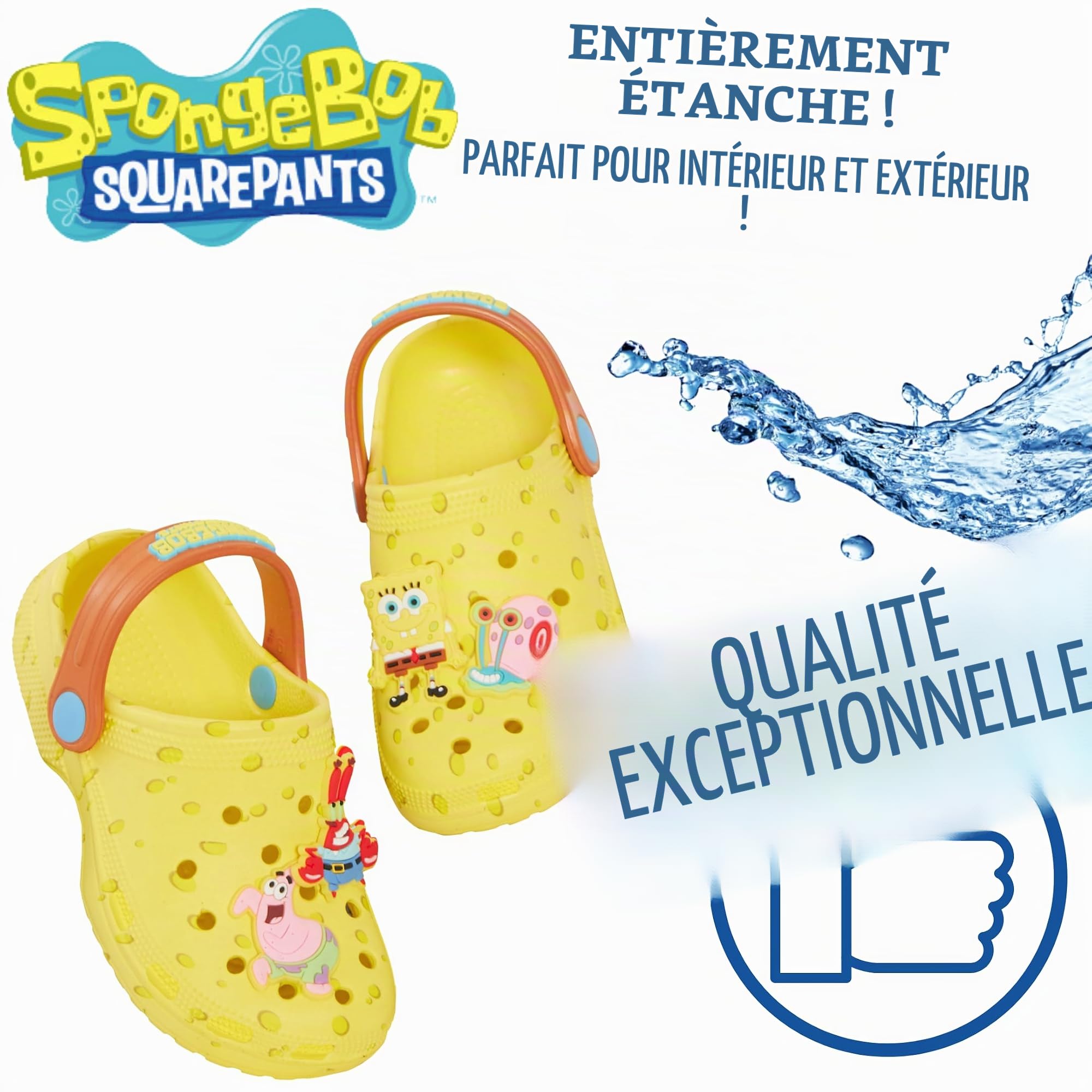 SPONGEBOB SQUAREPANTS Sabots avec Charms Sandales Enfants Sliders été avec Bride arrière Chaussures Plage Vacances