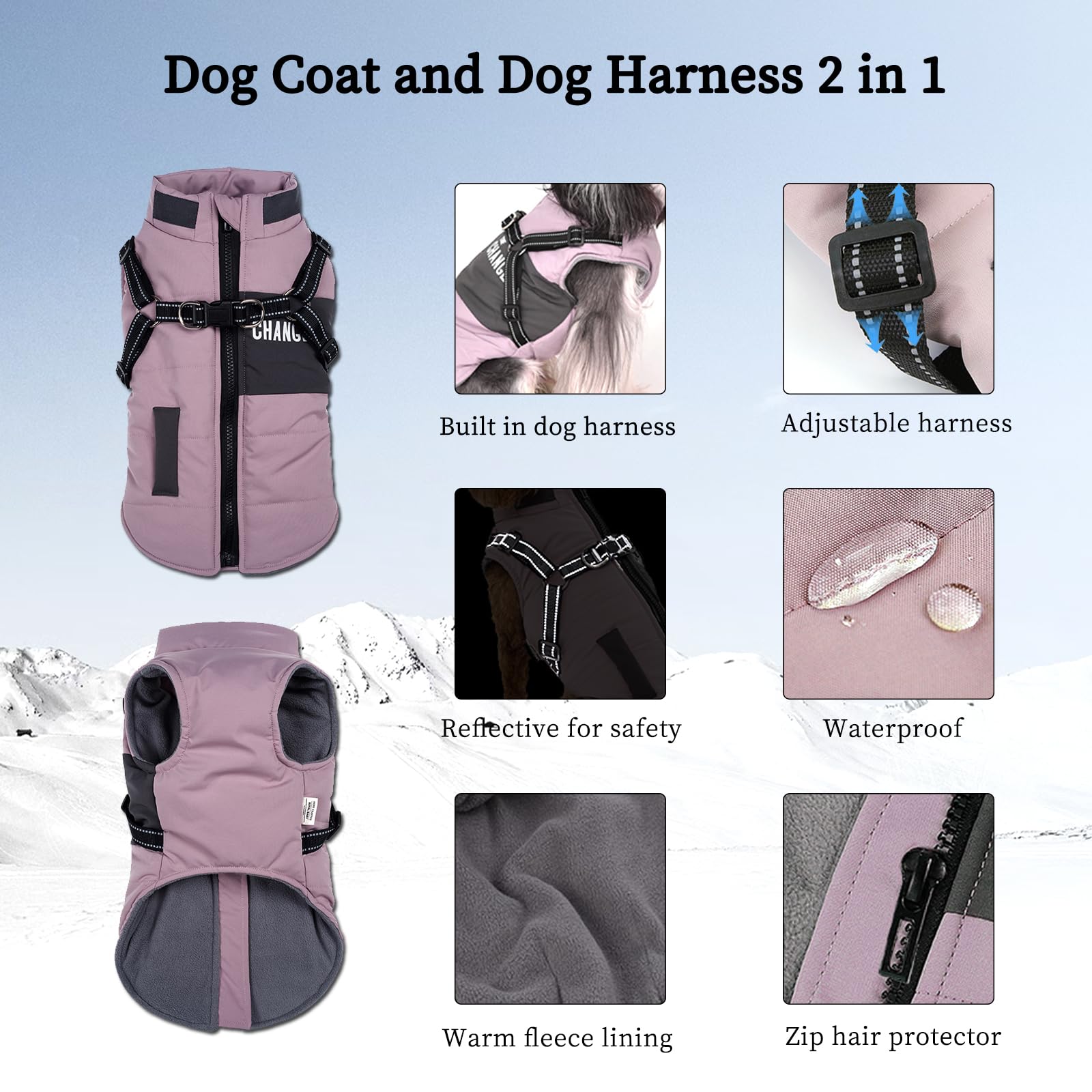 Lairle Waterproof Winter Dog Coat with Built-In Reflective Adjustable Harness - 2 in 1 Jacket for Small Medium, Large Dogs (8 Colors) - Image 2