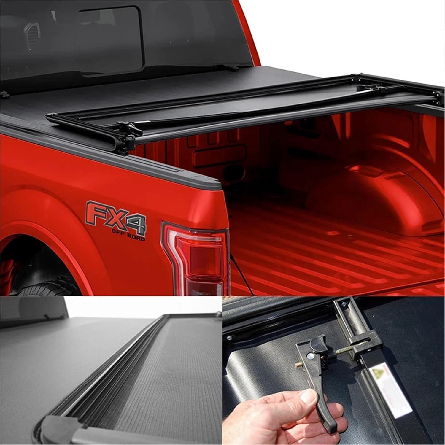 Pickup Truck Accessories Retractable Hard Tri Fold Truck Bed Covers Tonneau Cover Compatible with Ford F150 Ranger T6 T7 T8