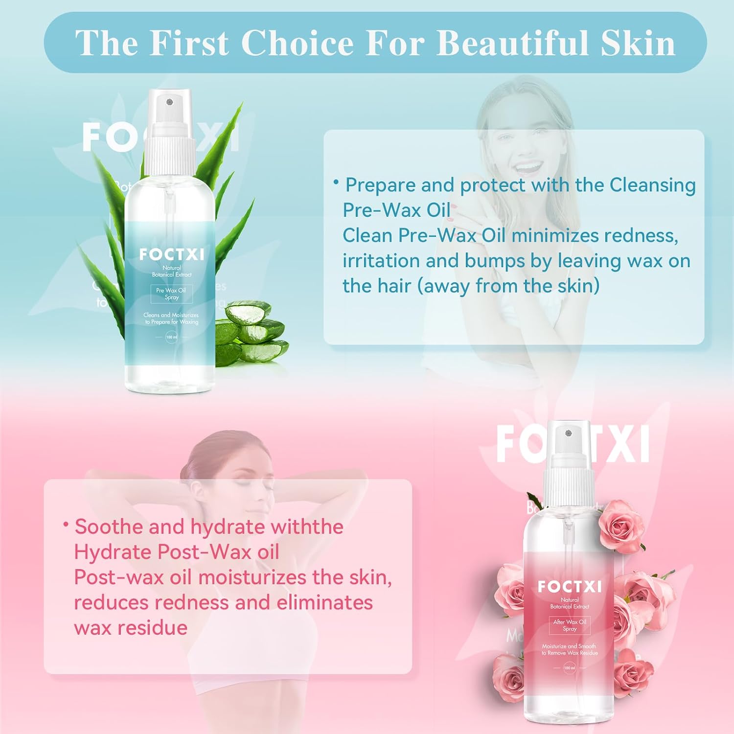 Pre Wax Cleanser and After Wax Care, Pre Cleanser-Spray and Treatment, After Oil-Reduces Redness, Removes Residue, Before And After Waxing Skin Care Kit, 3.5oz