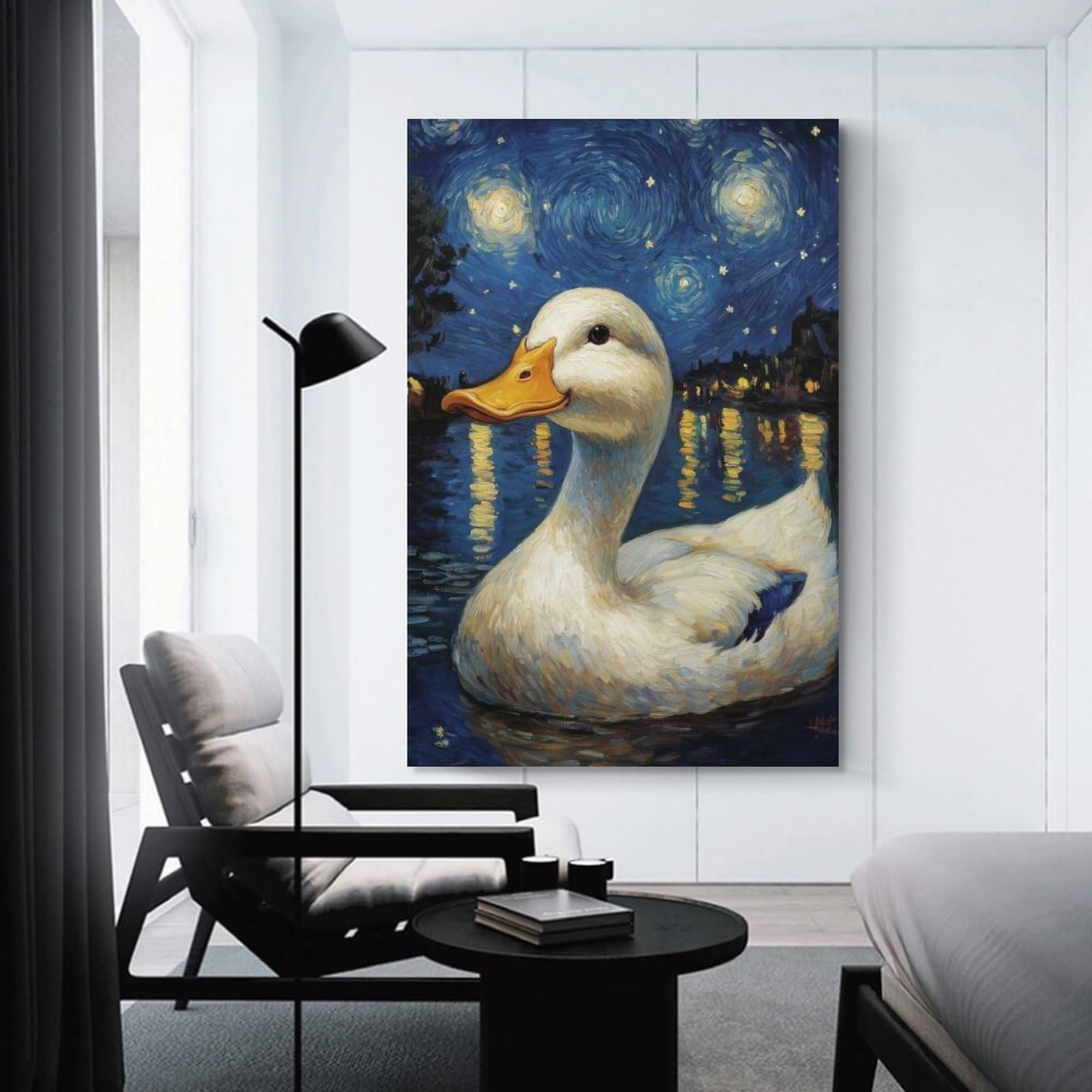 Junmoney Unframe-Style-15-1 Canvas Wall Picture Starry Night Duck, 20X30inch(50X75cm), For Home Lounge, Bedroom Or Reading Nook, A Home Accent With Warm Character