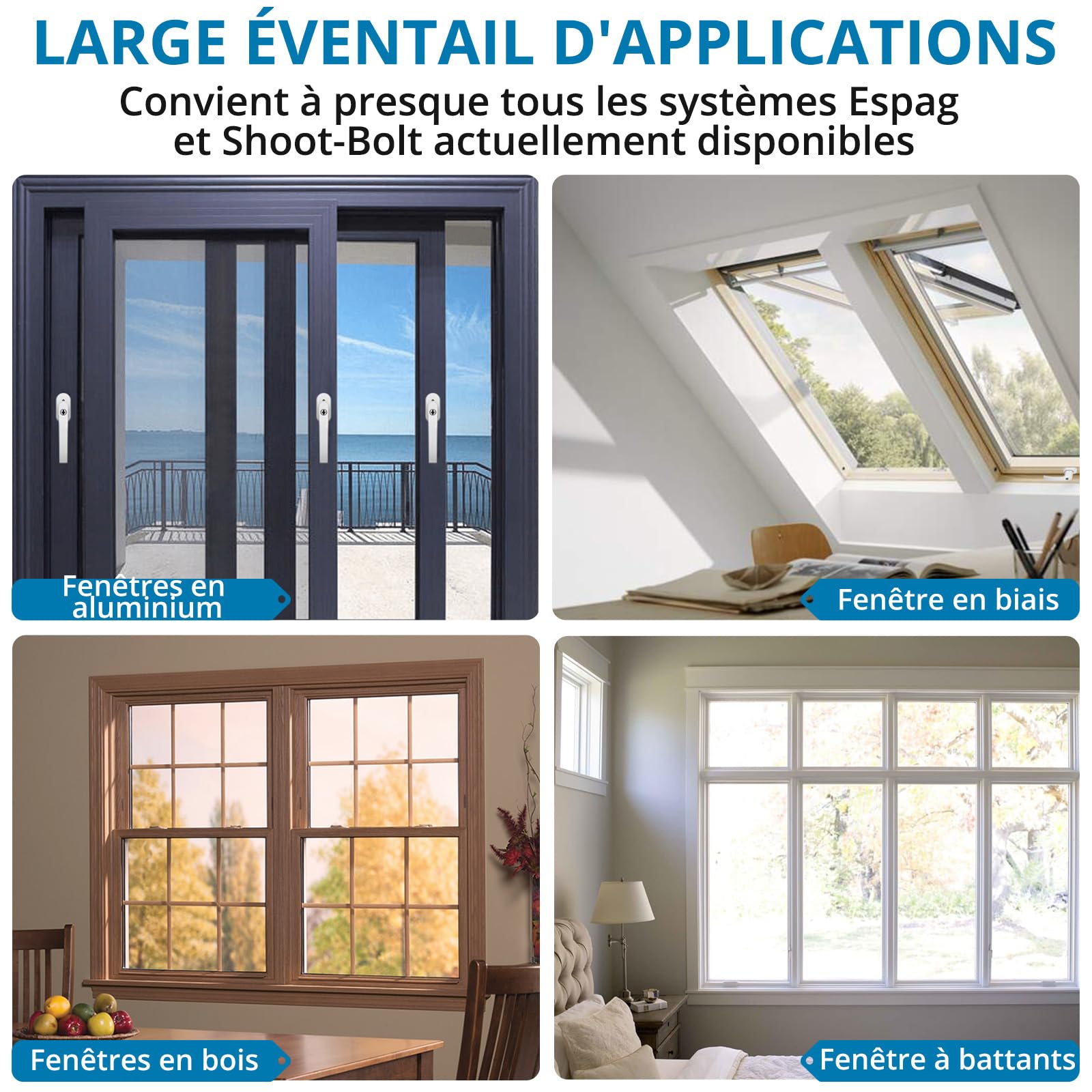 AUTOUTLET 10PCS Poignées de Fenêtre en Aluminium Blanc Poignée de Porte de Balcon Windows avec 8PCS Vis Convient à Toutes Les Fenêtres et Portes de Balcon Courantes