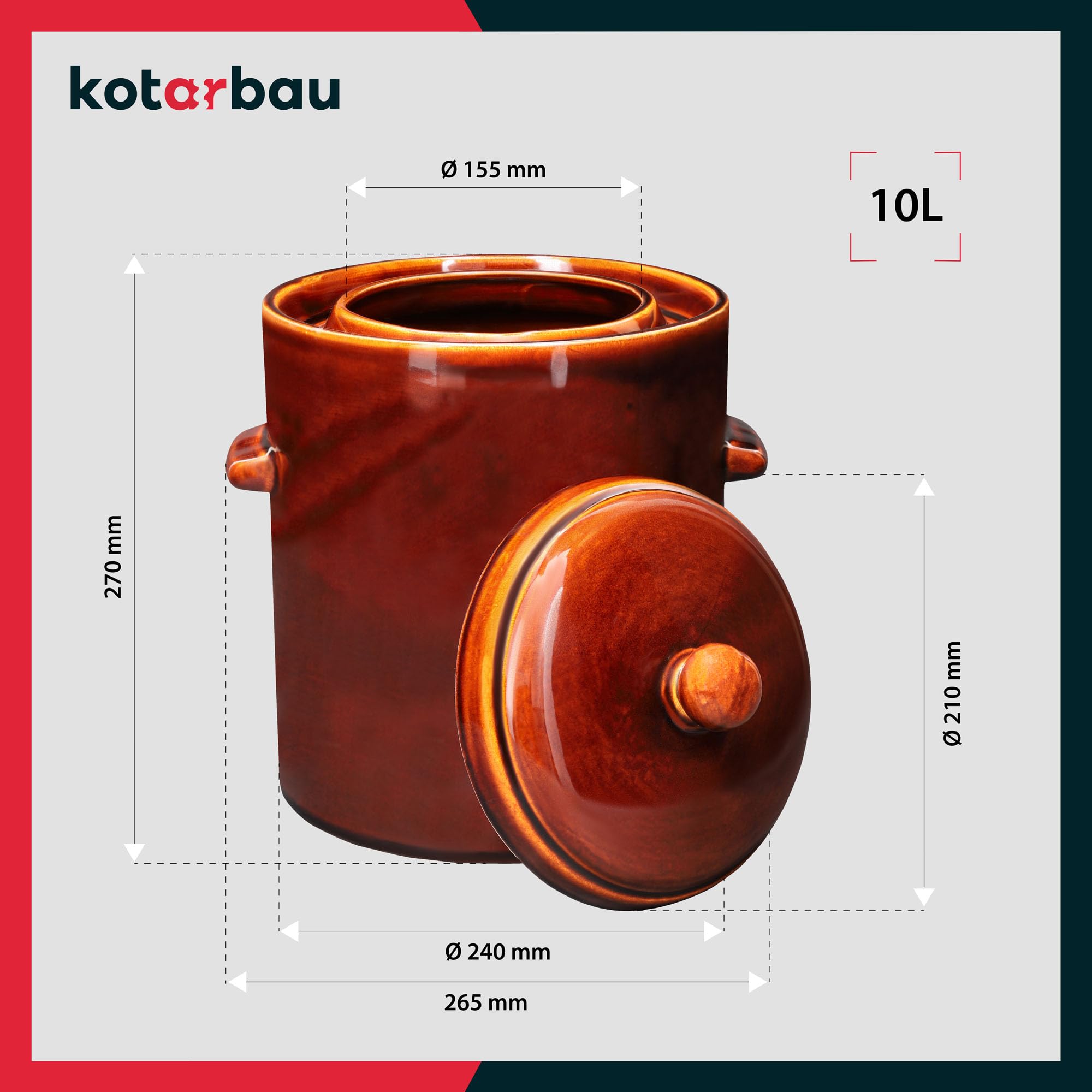 KOTARBAU® Gärtopf 10 L Braun Steinzeugtopf mit Hermetikdeckel