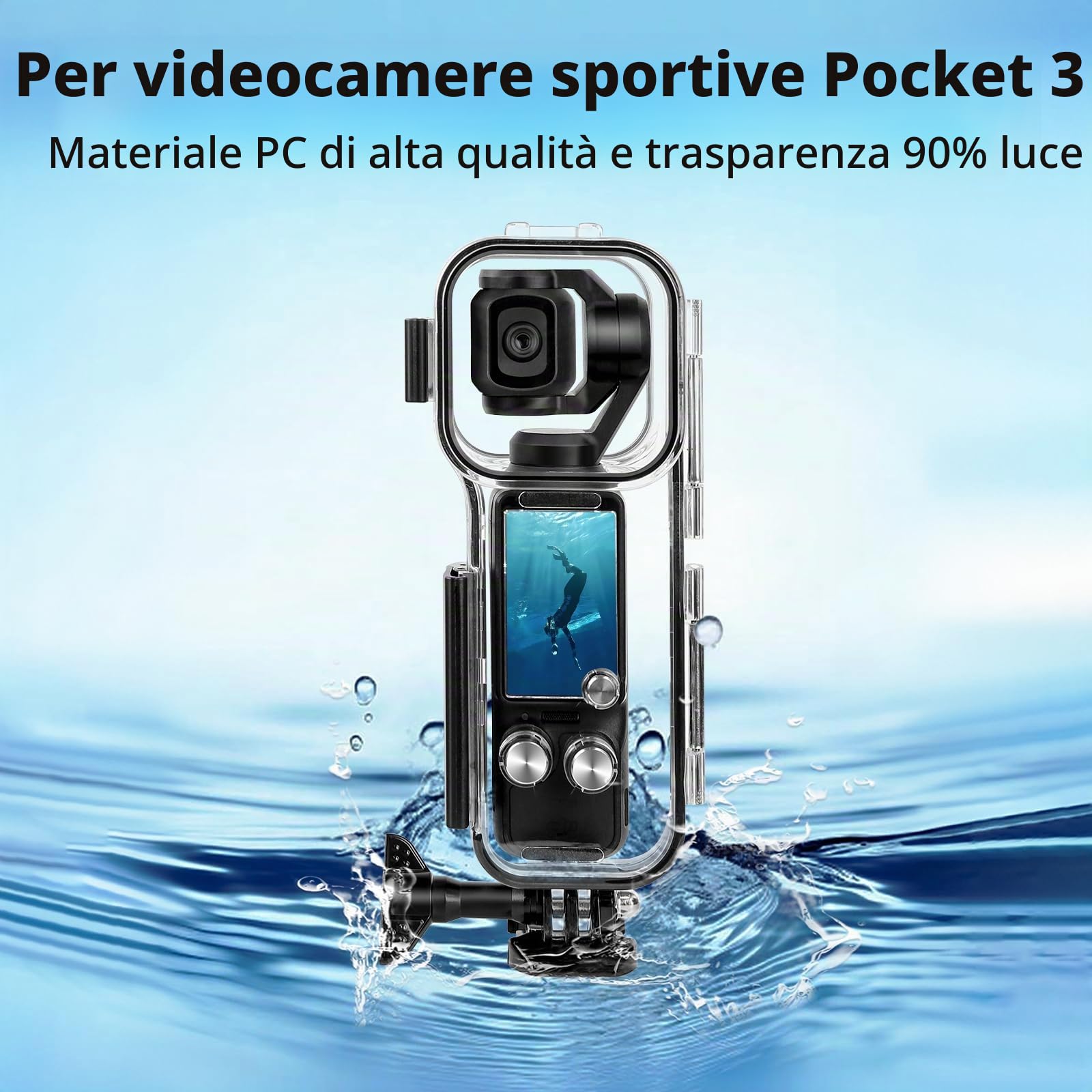Custodia subacquea impermeabile per DJI Osmo Pocket 3-148FT/45M con supporto, custodia subacquea protettiva compatibile con il kit di accessori DJI Pocket 3