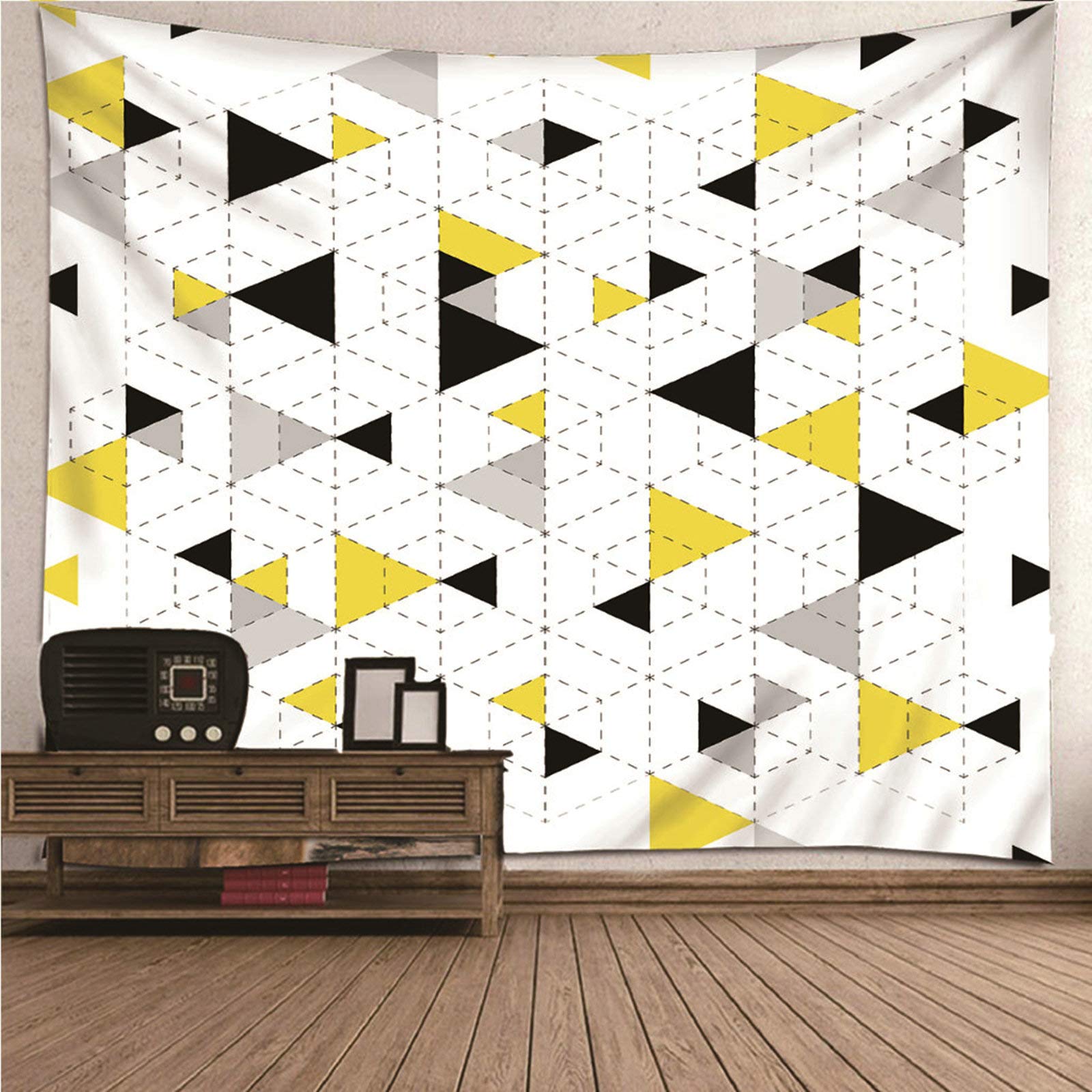 Tapiz de pared KnSam de poliéster geométrico negro y gris, decoración lavable de 150x150 cm